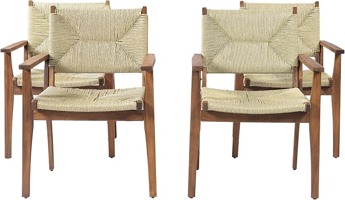 Merax 5-Piece Outdoor Dining Set, 47.24'' Round Acacia Wood Table & 4 Wicker - Image 6