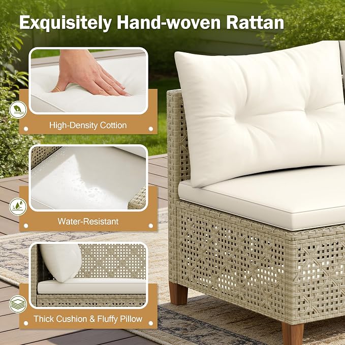 Devoko Patio Furniture Set 3 Piece Outdoor Sectional Sofa Hollow Rattan Patio - Image 3