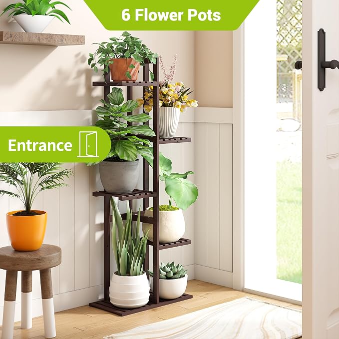 BMOSU Bamboo Plant Stand for Indoor Outdoor Plants Corner Tall Plant Shelf 6 - Image 4