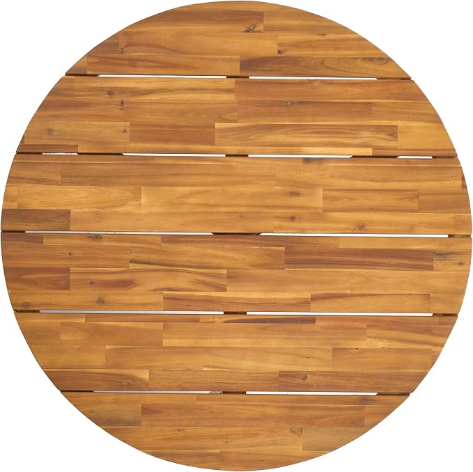 SAFAVIEH Outdoor Collection Leo Natural/Black Solid Wood Round Coffee Table - Image 5