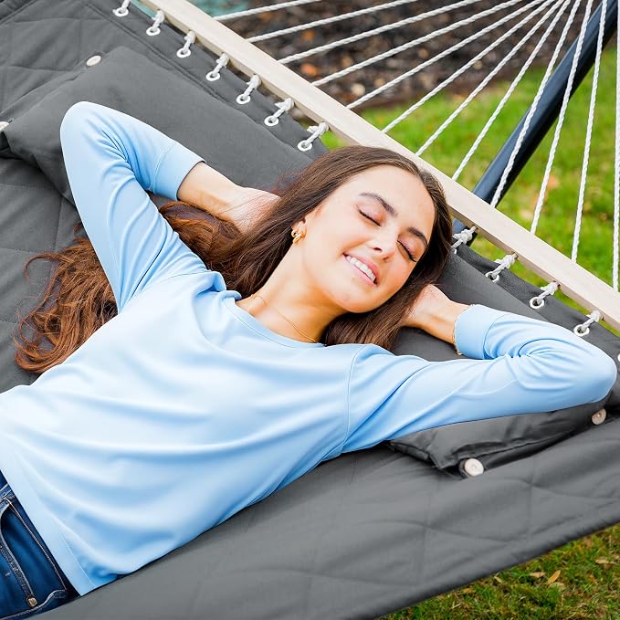 ANOW Double Hammock with 12FT Heavy Duty Steel Stand Included, 2 Person Hammock - Image 2