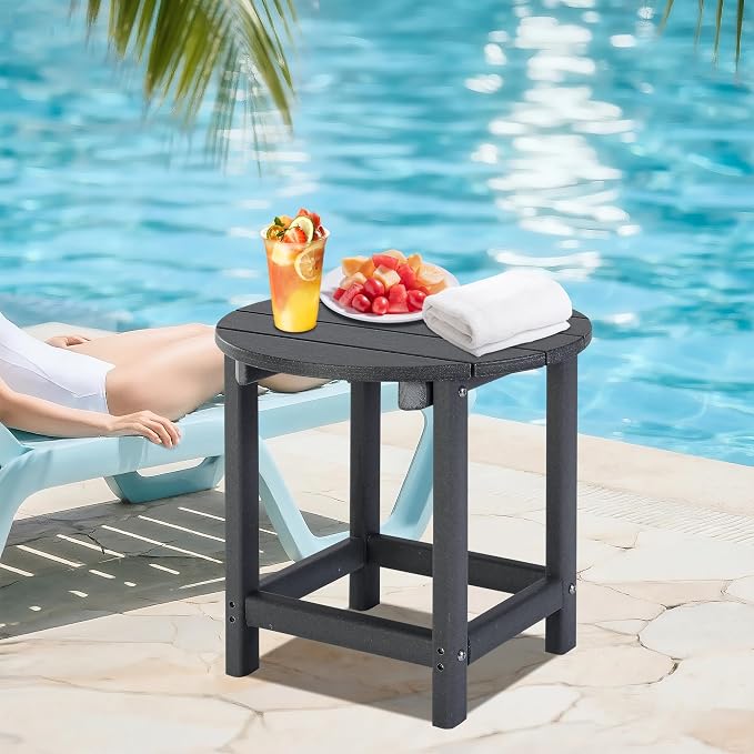 LZRS Round Adirondack Patio Side Table End Table, Outdoor Side Tables - Image 2