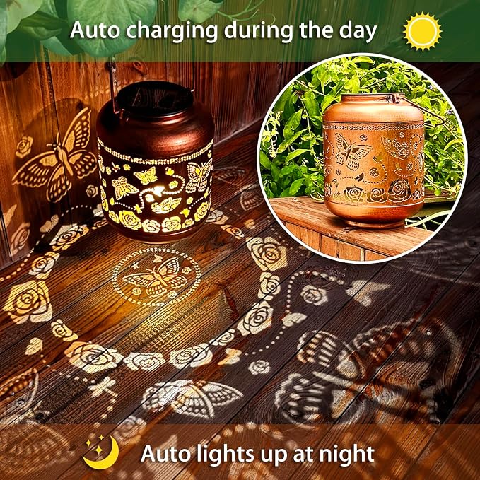 2 Pack Butterfly Outdoor Solar Hanging Lanterns Waterproof LED Solar Lights - Image 5
