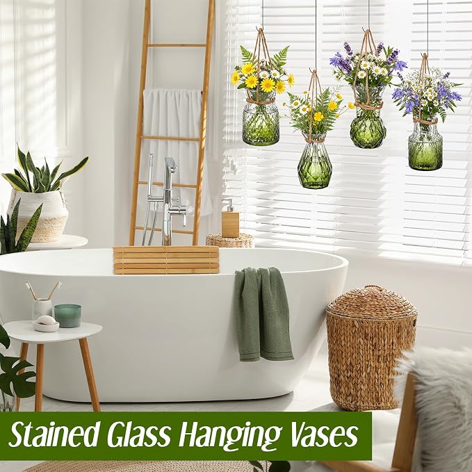 4 Pcs Stained Glass Hanging Vases Hanging Glass Planters Small Plant Terrarium - Image 3