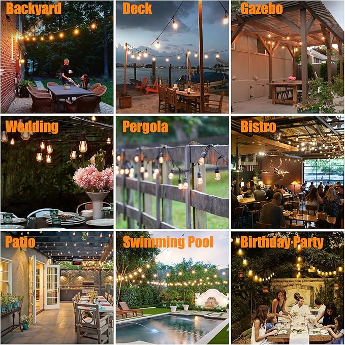 Achin Outdoor String Lights 48FT Dimmable Warm 2200K LED Patio Lights Outdoor - Image 4