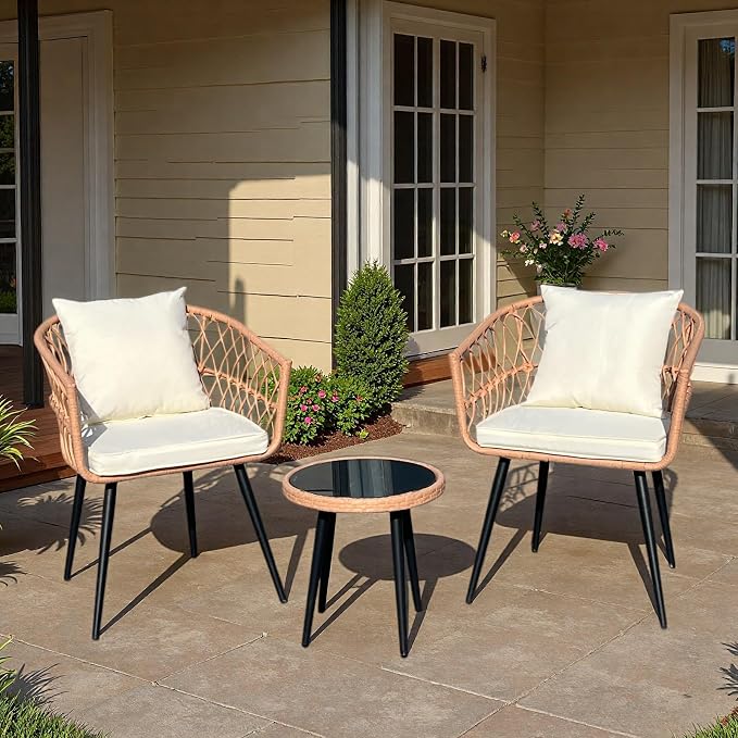 3 -Piece Outdoor Patio Furniture Set, All-Weather PE Rattan Conversation Set - Image 7