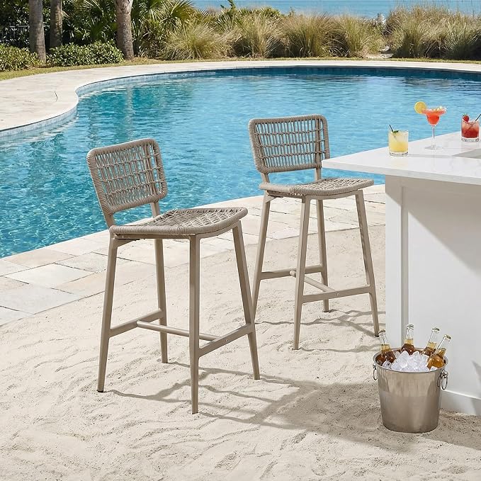 PURPLE LEAF Patio Counter Height Bar Stools Set of 2 Metal Bar Chairs - Image 3