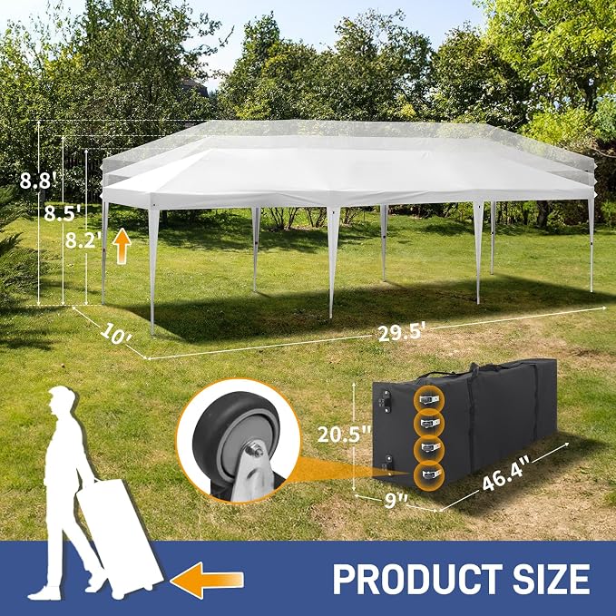 VINGLI 10x30 Pop Up Canopy Tent, Outdoor Tent Canopy Foldable Portable Canopies - Image 3