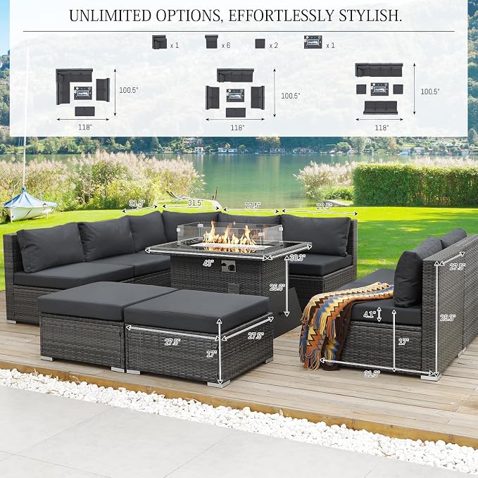 BULEXYARD 10 Piece High Back Wicker Patio Furniture Set - Image 6
