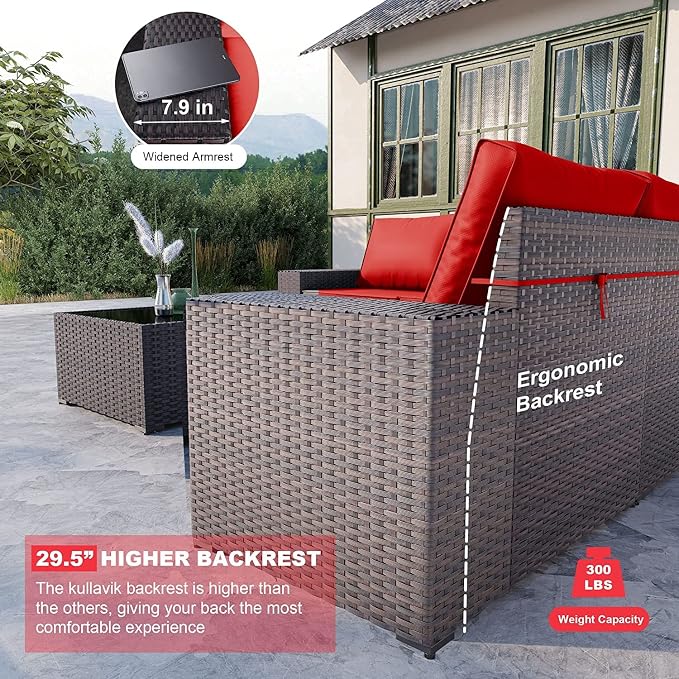 Kullavik Outdoor Patio Furniture Set 12 Pieces Sectional Rattan Sofa Set Brown - Image 2
