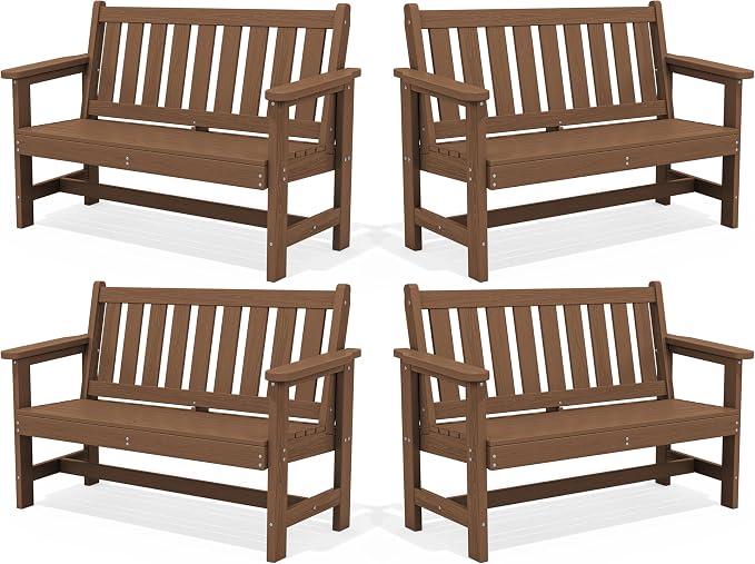 SERWALL Outdoor Bench, HDPE Outdoor Benches Weatherproof, 2-Person Garden Bench by SERWALL