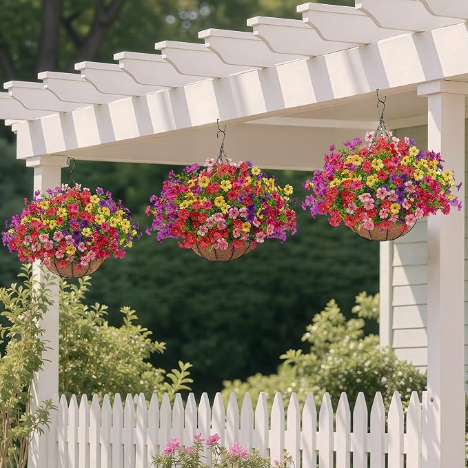 2 Set Artificial Faux Hanging Plants Flowers Basket - Image 3
