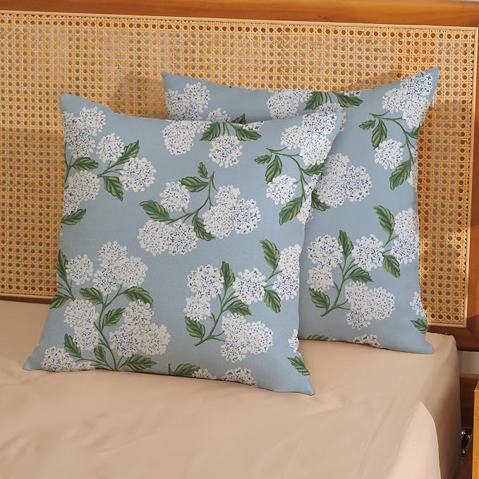 Light Blue Pillow Covers 16x16 Inch 2 Pcs Blue Green Hydrangea Flower Decor - Image 2