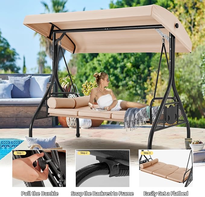 HOMREST 3 Seat Outdoor Porch Swing - Image 5