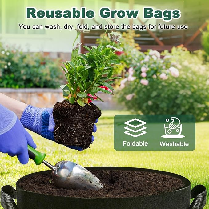 5 Pack 3 Gallon Fabric Grow Bags, Heavy Duty 300G Thickened Aeration Nonwoven - Image 8
