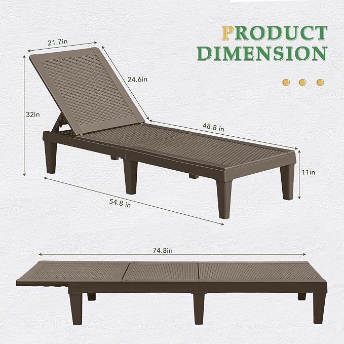 JUMMICO Patio Chaise Lounge Chair Set of 2 Outdoor PE Waterproof Adjustable - Image 3