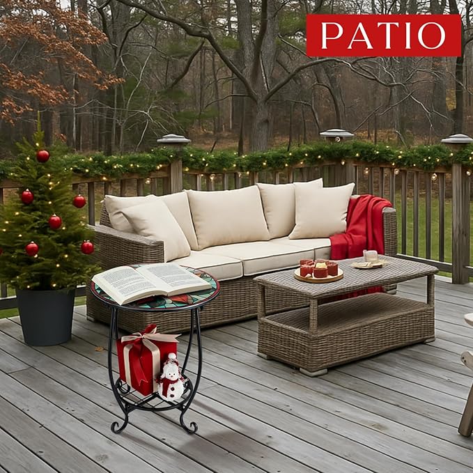 Outdoor Side Table Round Small Mosaic Patio Accent Indoor End Plant Coffee Tea - Image 2