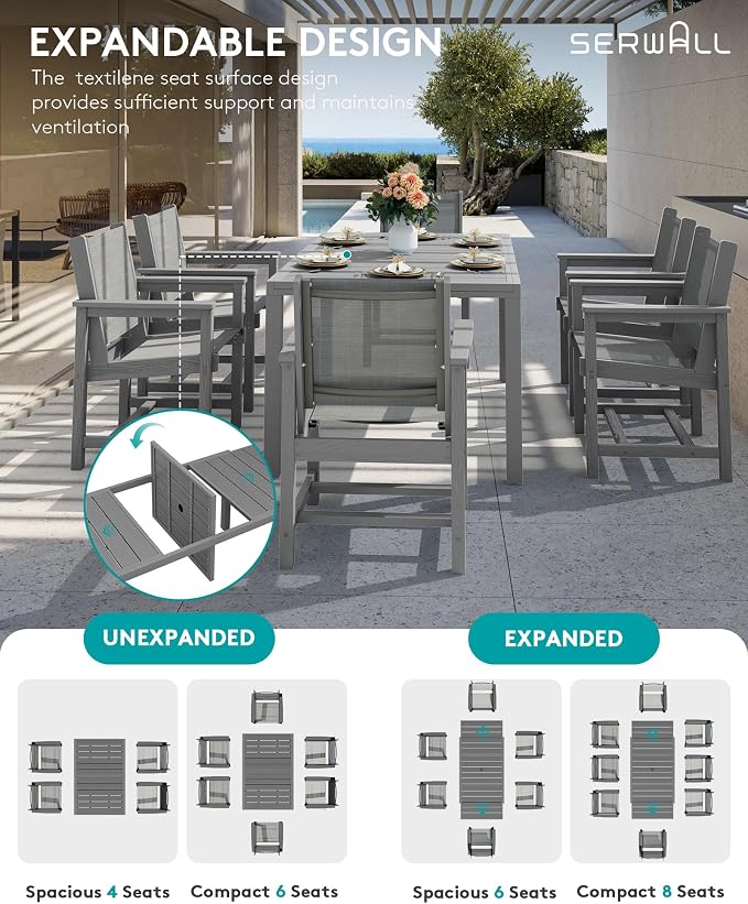 SERWALL 9-Piece Outdoor Dining Set, All Weather HDPE Patio Furniture Set - Image 4