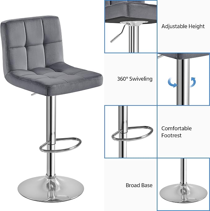 Yaheetech Bar Stools Set of 4, Velvet Fabric Swivel Barstools, Height - Image 7
