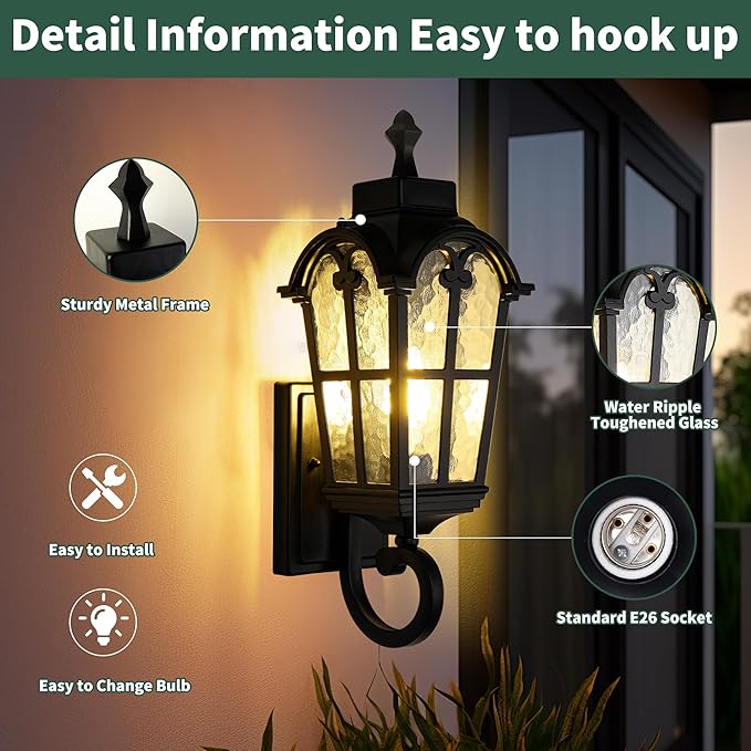 Outdoor Wall Light Fixtures Waterproof Porch Lights Anti-Rust Matte Black - Image 3