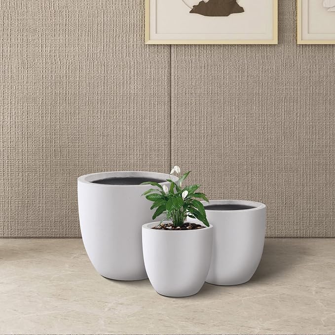 Kante 20", 13.4" Dia Round Concrete Planters, Outdoor Indoor Modern Decorative - Image 5