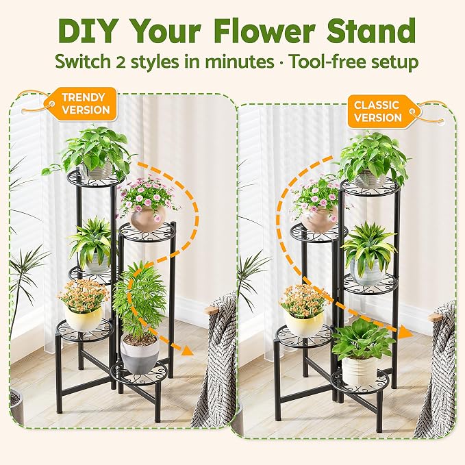 Plant Stand Indoor Outdoor, 5 Tier Corner Metal Flower Display Holder Stand - Image 4