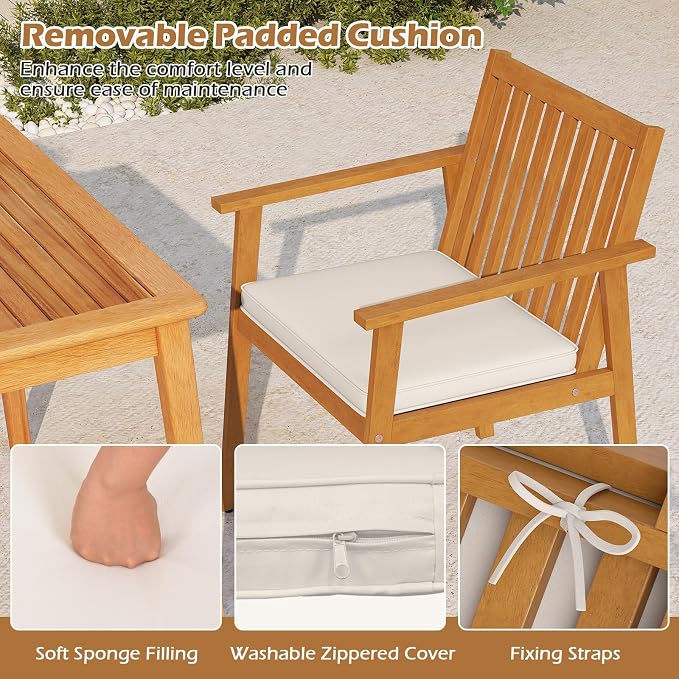 Tangkula 5 Pieces Wood Round Patio Dining Set, Outdoor Acacia Table and Chairs - Image 8
