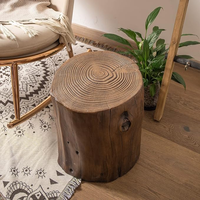 COSIEST 2 Pieses Outdoor Side Table, Hand-Painted Wood Stump Side Table Set of 2 - Image 6