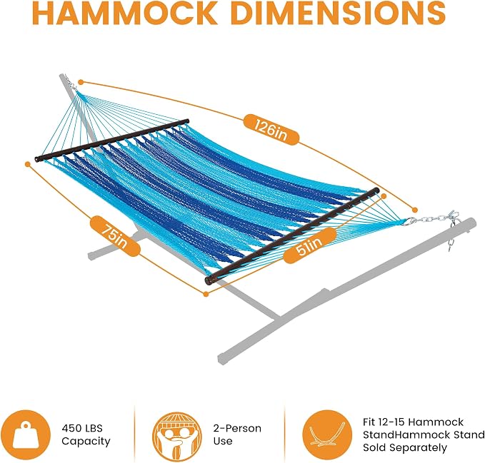 Lazy Daze Hammocks 10.5 FT Double 2 Person Caribbean Rope Hammock, Hand Woven - Image 6