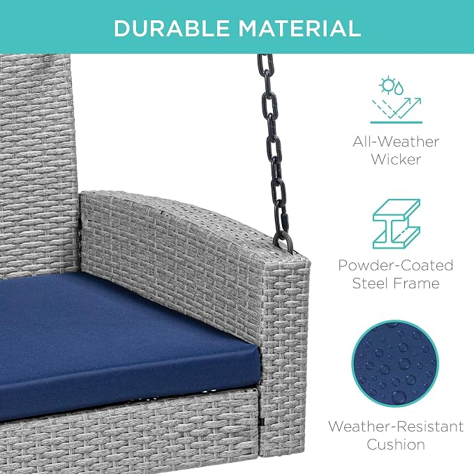 Best Choice Products Woven Wicker Outdoor Porch Swing, Hanging Patio Bench - Image 2