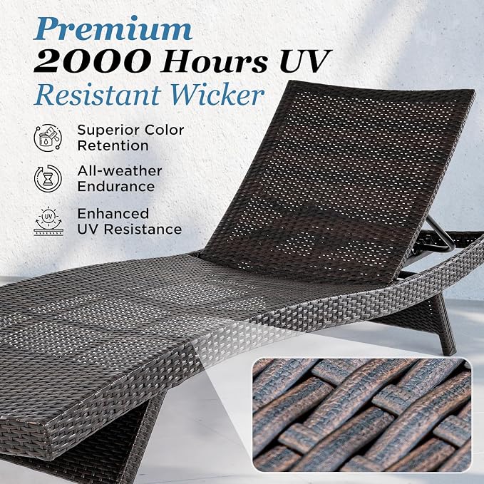 IDZO Katalina Chaise Lounge Set of 2-500lbs Support, UV Wicker, Ergonomic Wave - Image 3