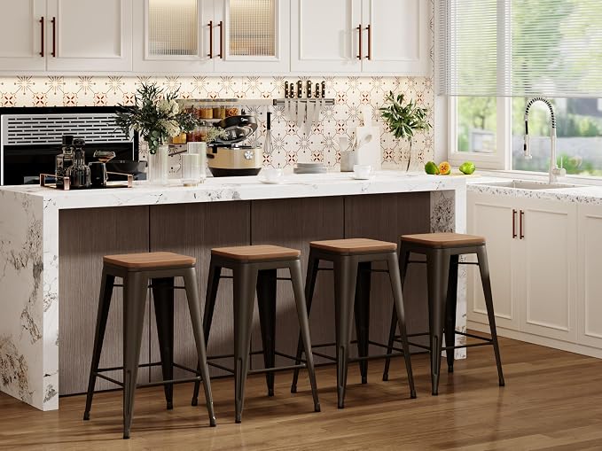 Andeworld Bar Stools Set of 4 Stackable Metal Bar Stools Industrial Counter - Image 9
