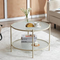 VINGLI 25.6" Small Cream White Round Coffee Table Water-Wave Glass Circle Clear by VINGLI