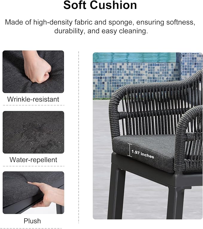PURPLE LEAF Outdoor Bar Height Stools Set of 2 Patio Metal Modern Wicker Rattan - Image 7