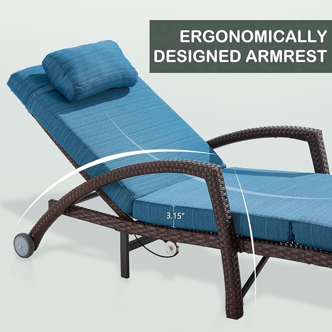 Outdoor Lounge Chairs Set of 4, Hydraulic Adjustable Outdoor Chaise Lounge - Image 6