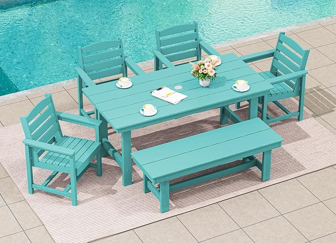 SERWALL Outdoor Dining Set for 6, HDPE Dining Furniture Set - Image 8