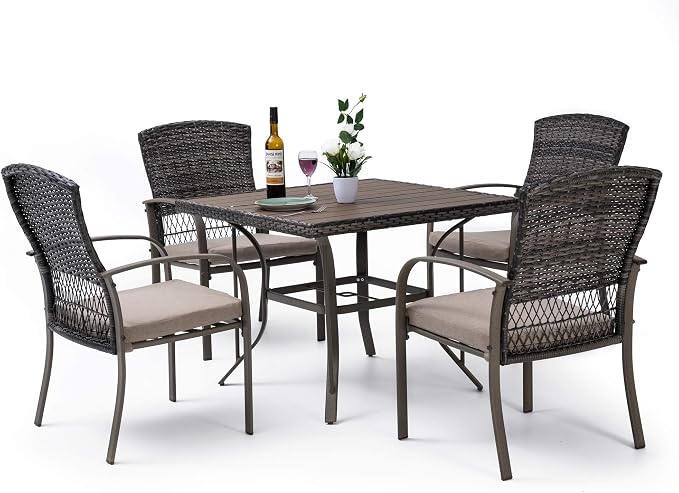 Pamapic Outdoor 5-Piece Patio Dining Set, Weather Resistant PE Rattan Table and by Pamapic