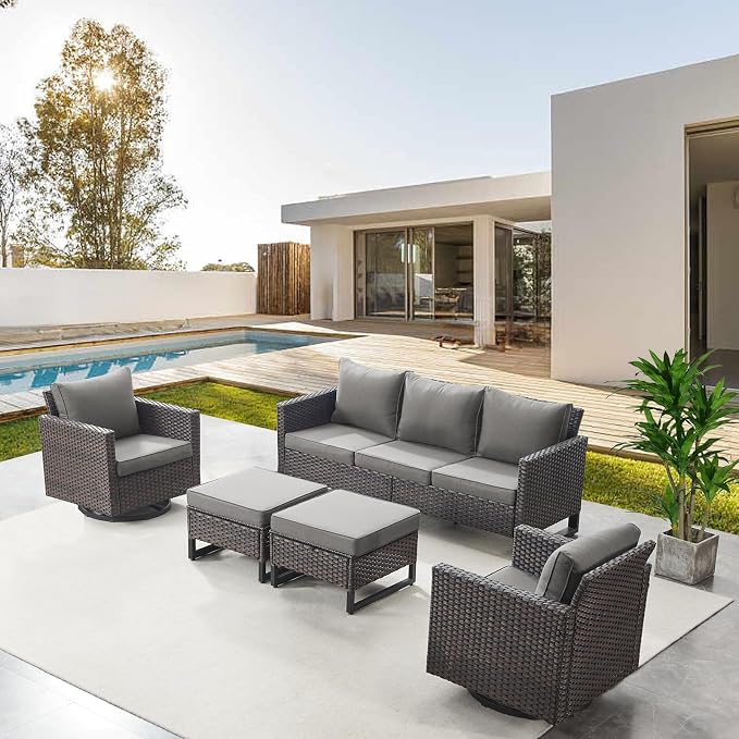 Belord Wicker Patio Furniture 5 Piece Outdoor Sofa Set, Oversize Outdoor Swivel by Belord