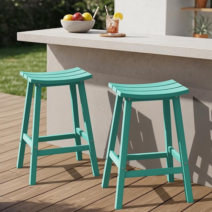 Ciokea 2 Set 29" Outdoor Bar Stools Heavy Duty HDPE Outdoor Stools Weatherproof by CIOKEA