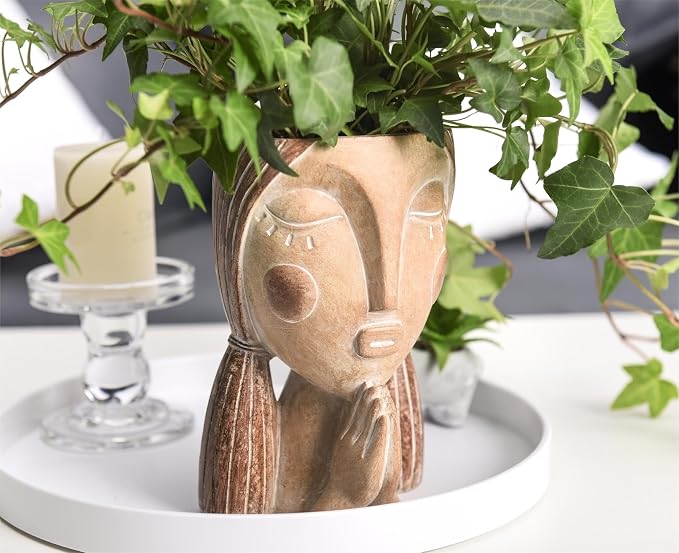 Face Planter Pots with Drainage Hole, Resin Head Planters - Image 5