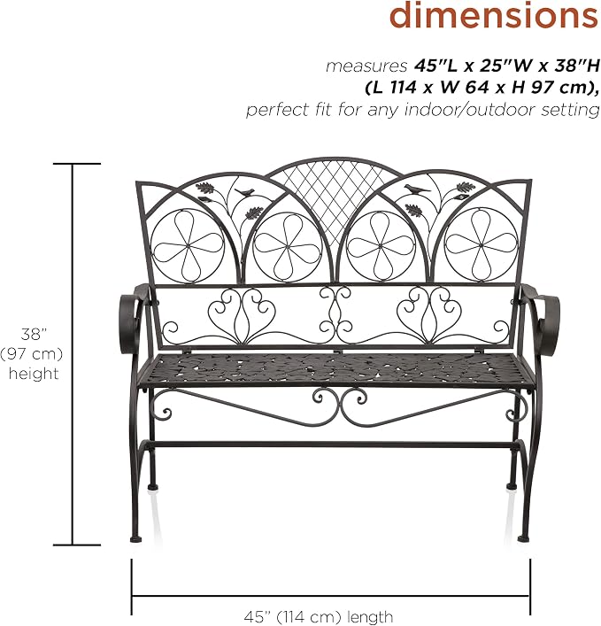 Alpine Corporation 45" Long Outdoor Metal Classic Bench - Image 3