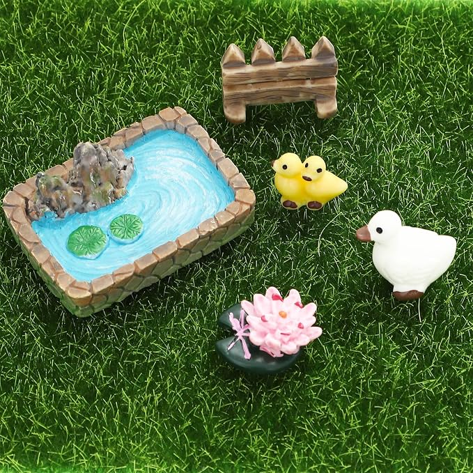 ONEST 10 Pieces Garden Miniature Accessories Mini Pond Fence Duck Frog Micro - Image 3