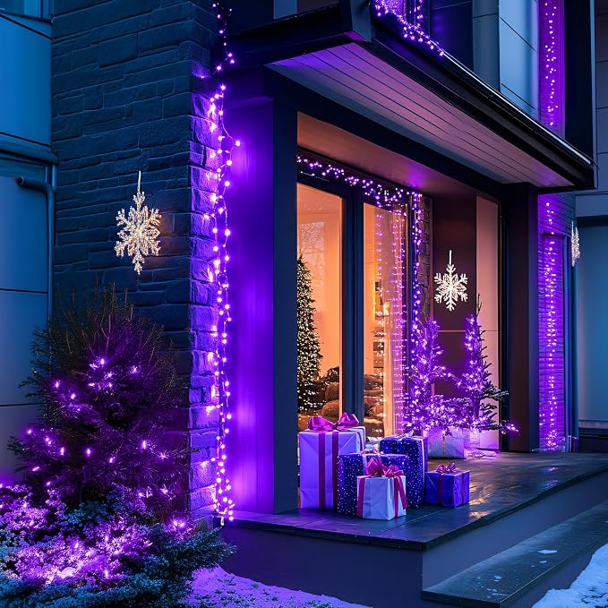 JMEXSUSS 150 LED Purple Christmas Lights Indoor, 8 Modes Connectable String - Image 2