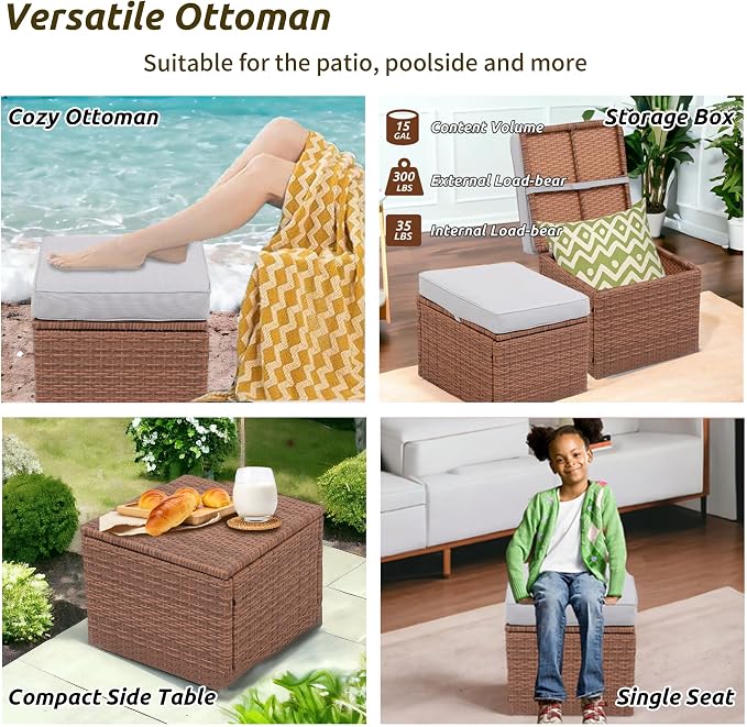 Premium Elegant Gray/Tawny 16.5" 2-Piece w/ 3" Fade-Proof Cushion, All-Weather - Image 7