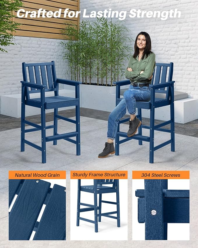 Adirondack Bar Chair Set of 2, HDPE Tall Adirondack Chairs Bar Stools - Image 8