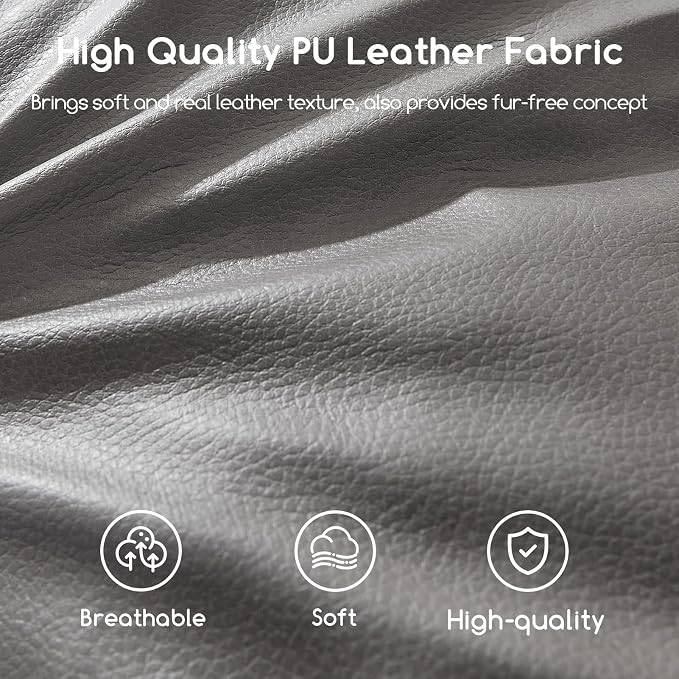 HIGOGOGO Round Stuffed Pouf Ottoman, Pu Leather Poufs - Image 4