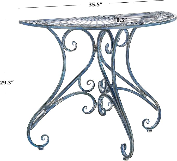 Safavieh Outdoor Collection Annalise Victorian Antique Blue Accent Table - Image 5