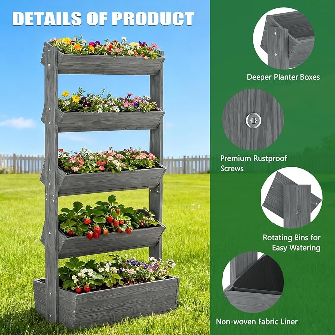 Wooden Vertical Raised Garden Bed, 5 Tier Garden Planters Raised Beds - Image 8