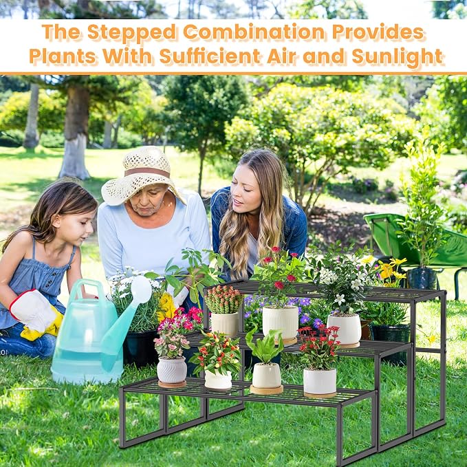 3 Tier Metal Plant Stand Indoor Outdoor, Potted Multiple Flower Pot Holder Rack - Image 8