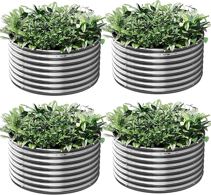 4 Pack Tall 2x2x2ft Round Galvanized Raised Garden Bed Outdoor, Metal Garden Bed by Mostmahes